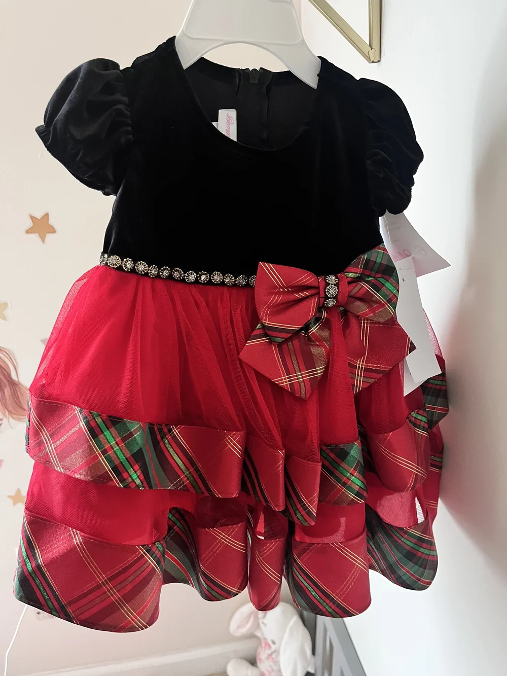 Bonnie Jean Red Plaid & Black Velvet Holiday Dress for 6-9 Months Baby